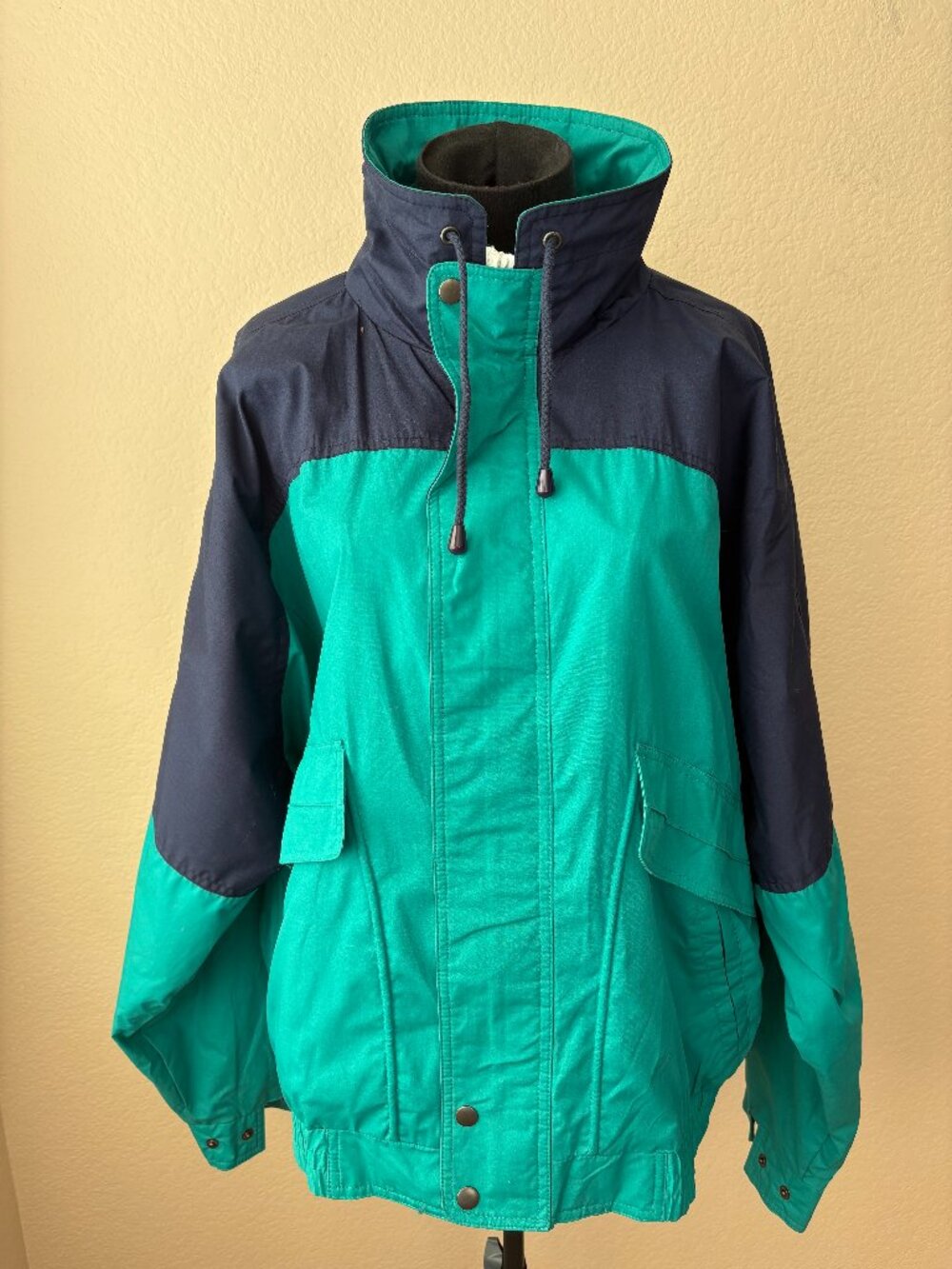 Vintage 90s Trader Bay Teal Navy Colorblock Windbreaker Jacket L